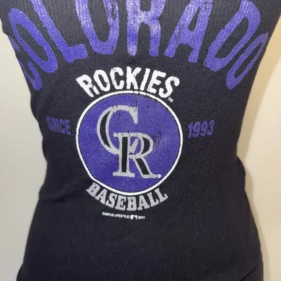 NWT Juniors Women’s Colorado Rockies Layered Look Tank Top Black M Medium - Picture 2 of 7